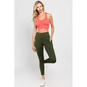 Tech Pocket High Waisted Workout Leggings- Army Green